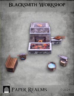 Papercraft blacksmith workshop props