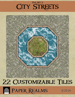 Papercraft tiles of cobblestone city streets with tiled sidewalks